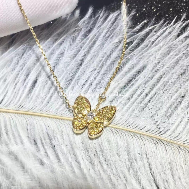 Van Cleef & Arpels VCARO3M300 Two Butterfly pendant Yellow gold Diamond Sapphire Necklace 5