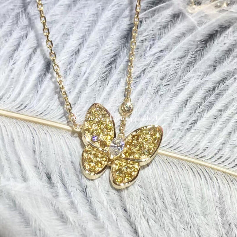 Van Cleef & Arpels VCARO3M300 Two Butterfly pendant Yellow gold Diamond Sapphire Necklace 4