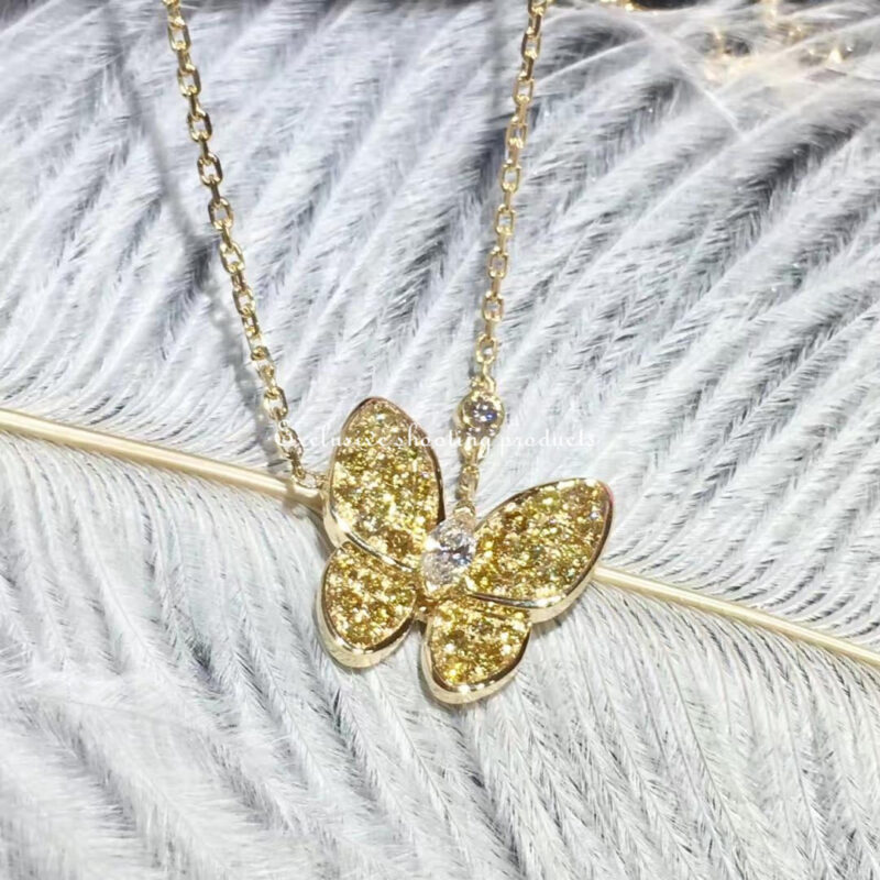 Van Cleef & Arpels VCARO3M300 Two Butterfly pendant Yellow gold Diamond Sapphire Necklace 3