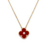 Van Cleef & Arpels Vintage Alhambra 2011 Holiday Diamond Pendant Necklace in Carnelian 18k Pink Gold Necklace 1