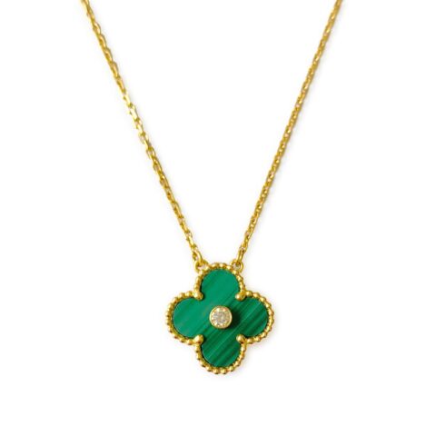 Van Cleef & Arpels Necklace Vintage Alhambra 2013 Holiday Necklace Yellow Gold Malachite Necklace 1