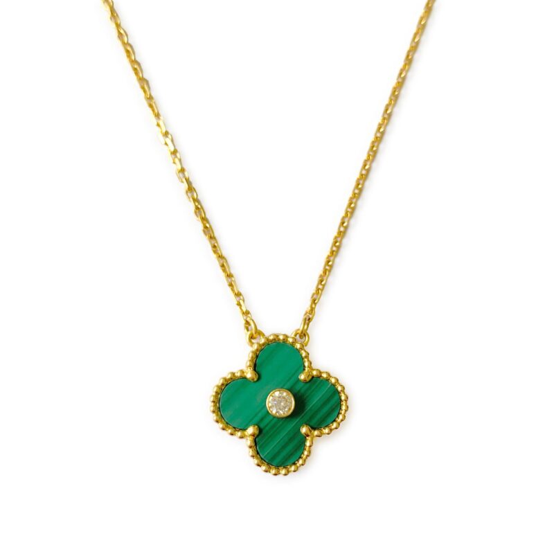 Van Cleef & Arpels Necklace Vintage Alhambra 2013 Holiday Necklace Yellow Gold Malachite Necklace 1