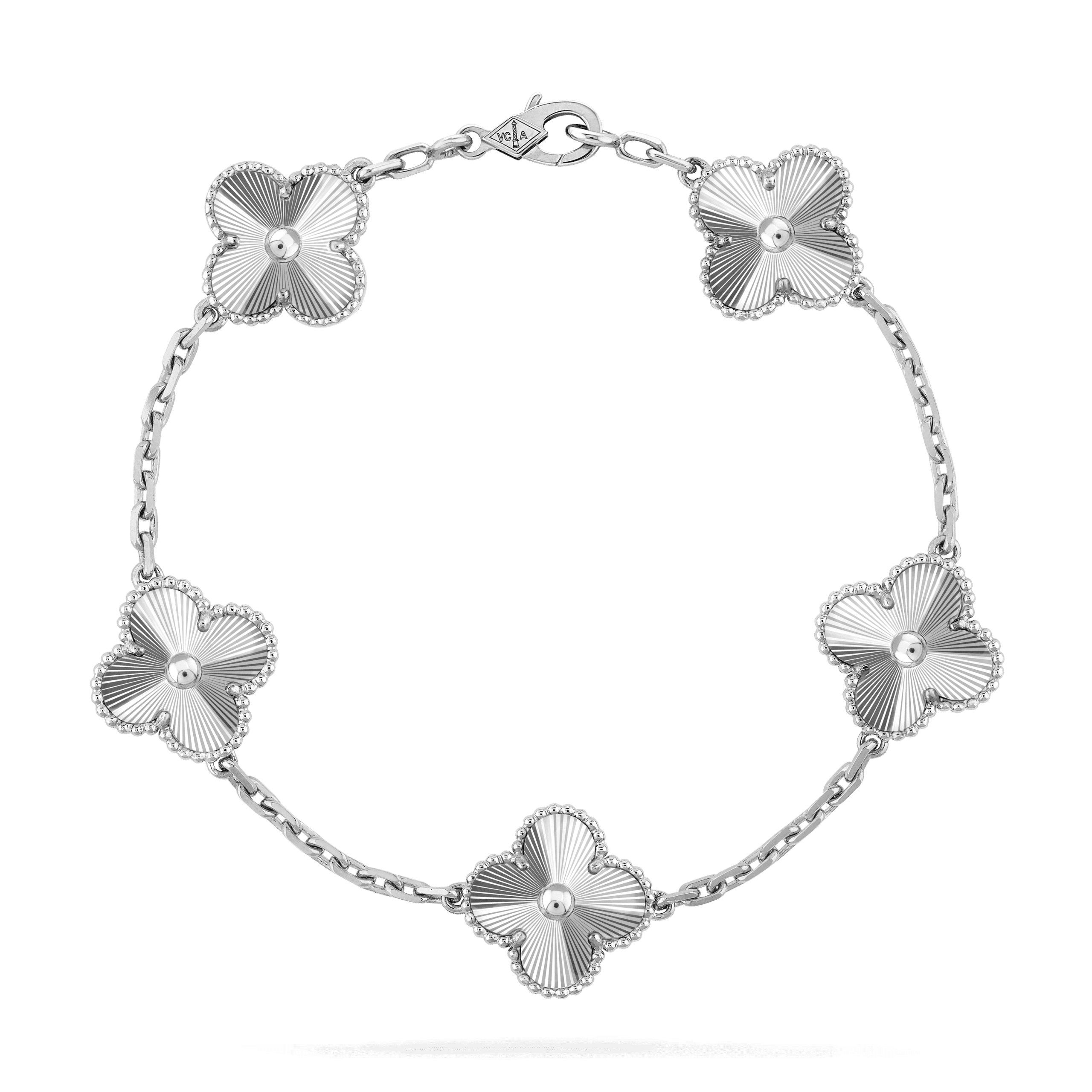 Van Cleef & Arpels VCARP9XE00 Vintage Alhambra Bracelet 5 Motifs 18k White Gold Bracelet 4 Van Cleef & Arpels VCARP9XE00 Vintage Alhambra Bracelet 5 Motifs 18k White Gold Bracelet 1