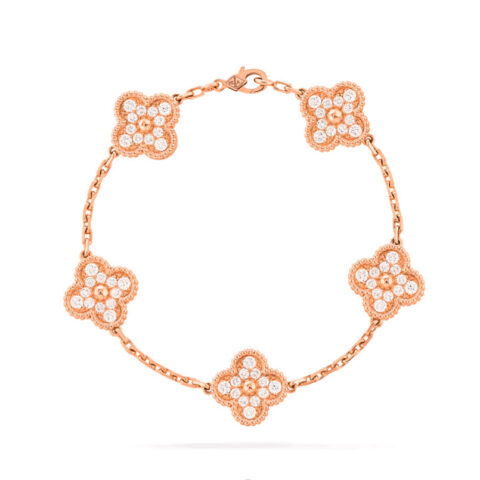 Van Cleef & Arpels VCARA41400 Vintage Alhambra bracelet 5 motifs rose gold Diamond bracelet 1