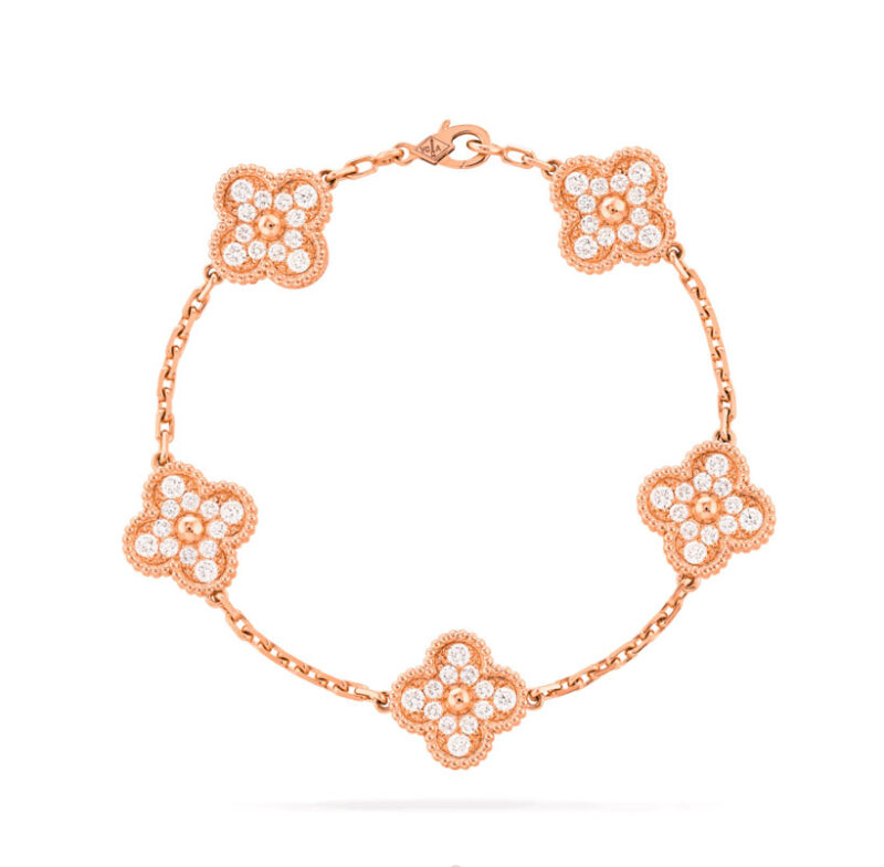 Van Cleef & Arpels VCARA41400 Vintage Alhambra bracelet 5 motifs rose gold Diamond bracelet 1