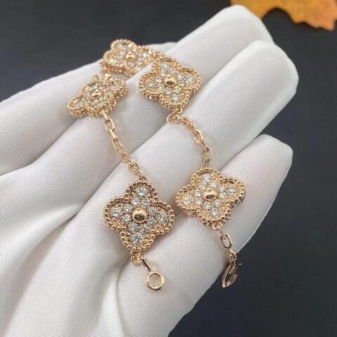 Van Cleef & Arpels VCARA41400 Vintage Alhambra bracelet 5 motifs rose gold Diamond bracelet 6