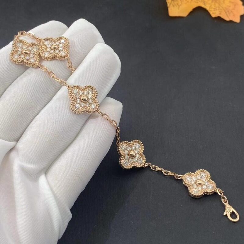 Van Cleef & Arpels VCARA41400 Vintage Alhambra bracelet 5 motifs rose gold Diamond bracelet 5