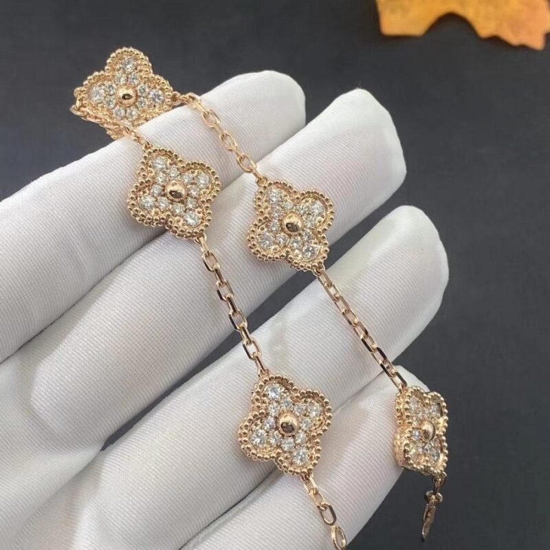 Van Cleef & Arpels VCARA41400 Vintage Alhambra bracelet 5 motifs rose gold Diamond bracelet 3