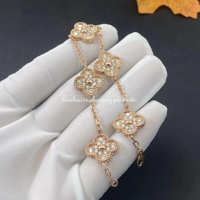 Van Cleef & Arpels VCARA41400 Vintage Alhambra bracelet 5 motifs rose gold Diamond bracelet 2