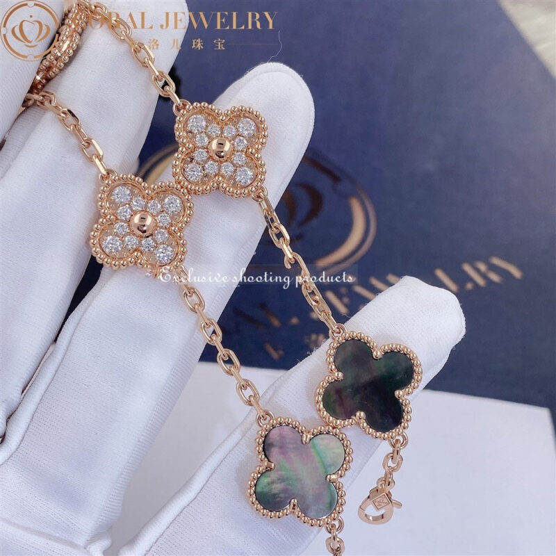 Van Cleef & Arpels VCARP2R100 Vintage Alhambra bracelet 5 motifs Rose gold Diamond Mother-of-pearl bracelet 2