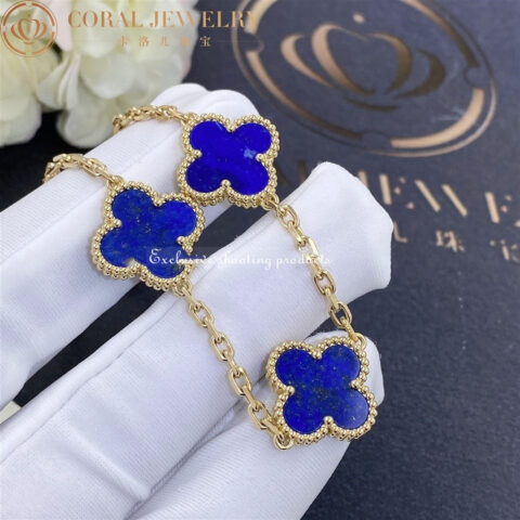 Van Cleef & Arpels VCARA41800 Vintage Alhambra bracelet 5 motifs Yellow gold Lapis Lazuli bracelet 2