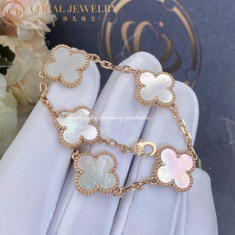 Van Cleef & Arpels VCARA41800 Vintage Alhambra bracelet 5 motifs Rose gold Mother-of-pearl bracelet 4