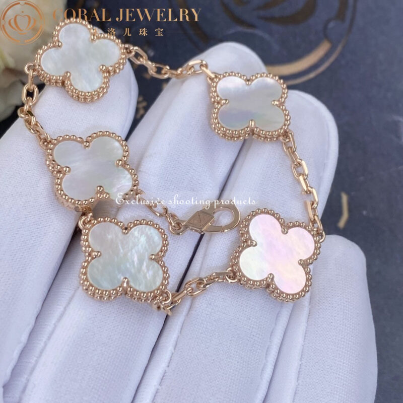 Van Cleef & Arpels VCARA41800 Vintage Alhambra bracelet 5 motifs Rose gold Mother-of-pearl bracelet 3