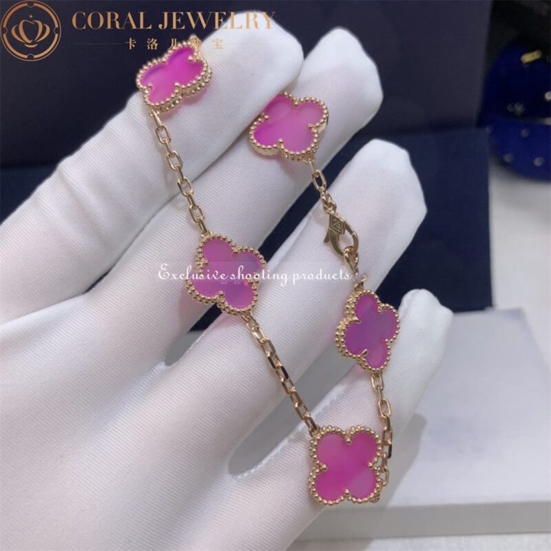 Van Cleef & Arpels Vintage Alhambra VCARA41800 bracelet 5 motifs Rose gold Pink Opal bracelet 7