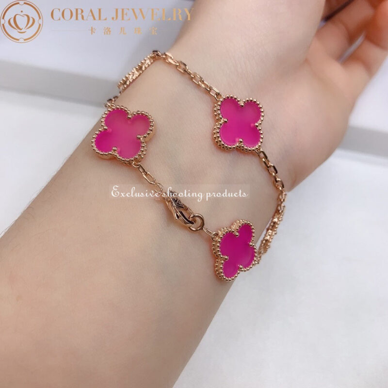 Van Cleef & Arpels Vintage Alhambra VCARA41800 bracelet 5 motifs Rose gold Pink Opal bracelet 6