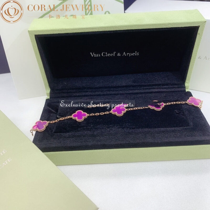 Van Cleef & Arpels Vintage Alhambra VCARA41800 bracelet 5 motifs Rose gold Pink Opal bracelet 5