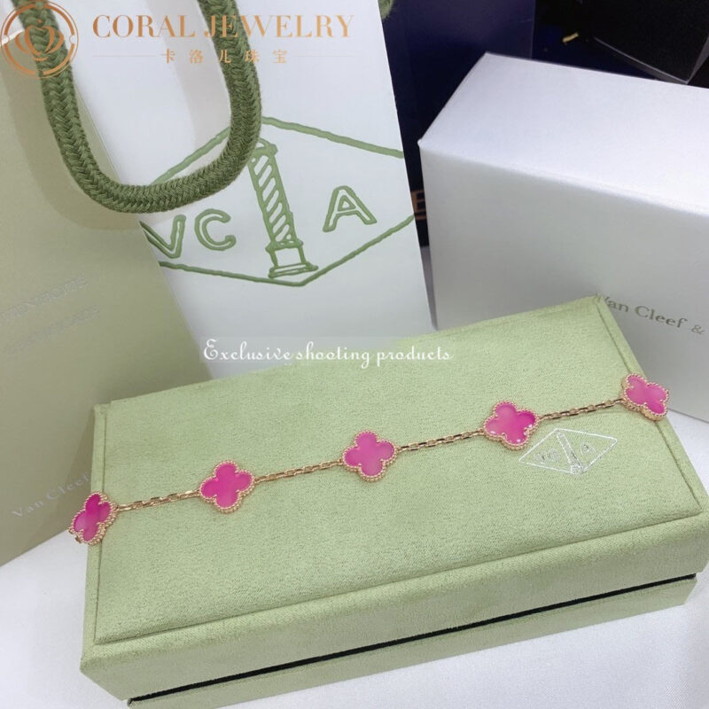 Van Cleef & Arpels Vintage Alhambra VCARA41800 bracelet 5 motifs Rose gold Pink Opal bracelet 3