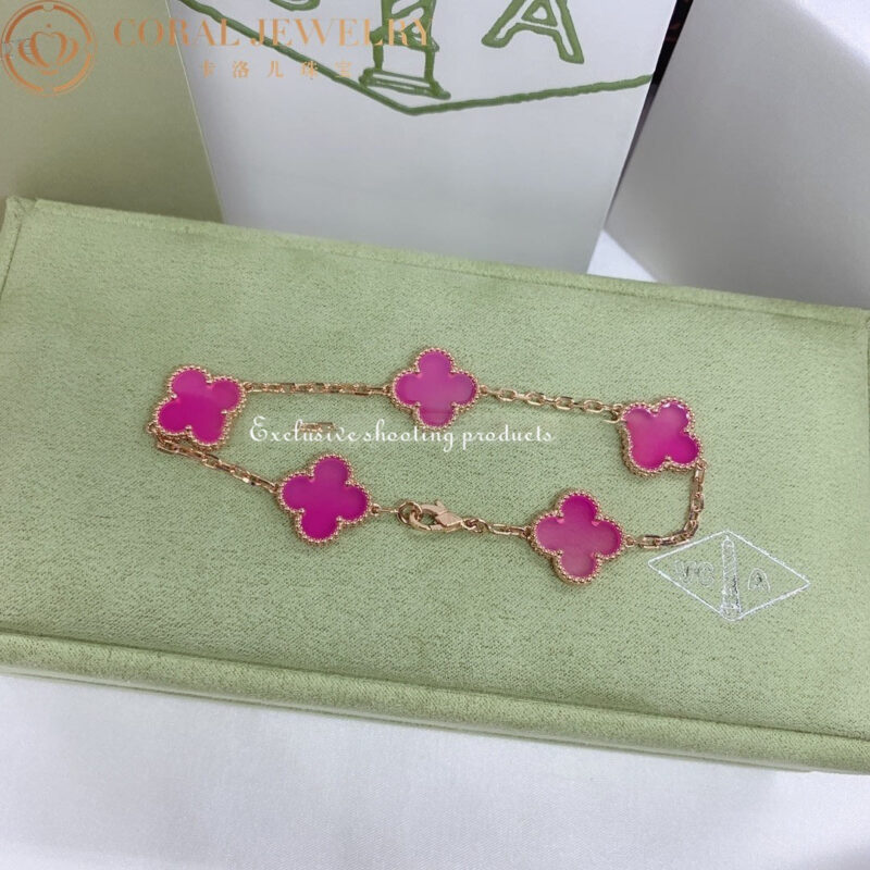 Van Cleef & Arpels Vintage Alhambra VCARA41800 bracelet 5 motifs Rose gold Pink Opal bracelet 2