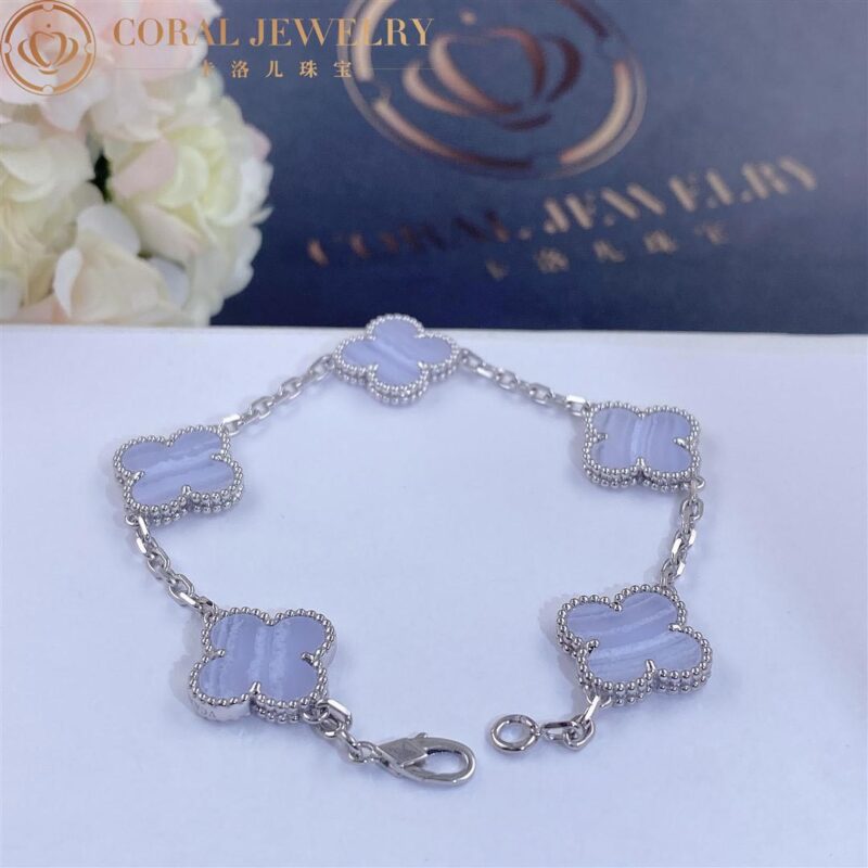 Van Cleef & Arpels VCARD34700 Vintage Alhambra bracelet 5 motifs White gold Chalcedony bracelet 6