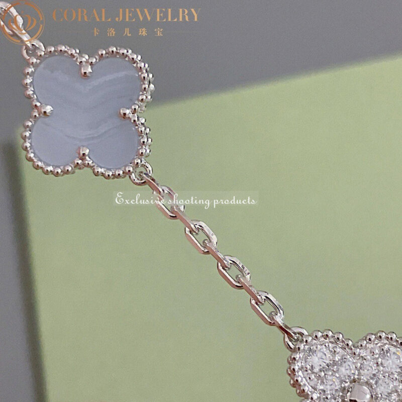 Van Cleef & Arpels Vintage Alhambra VCARP2R900 bracelet 5 motifs White gold Diamond Chalcedony bracelet 3