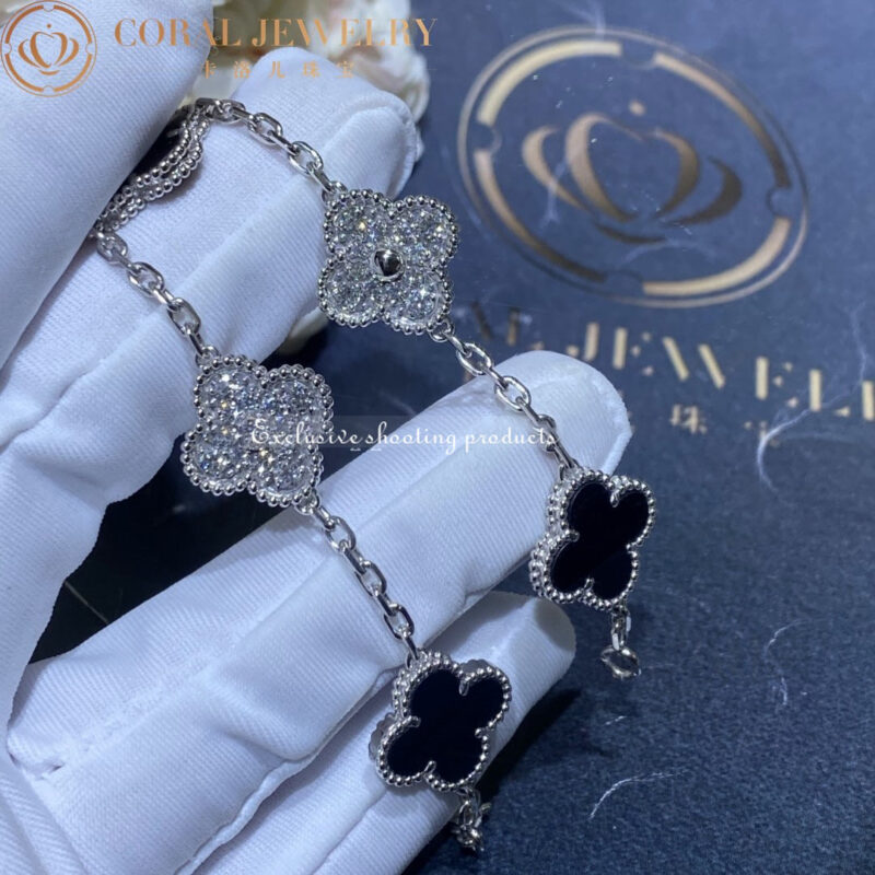 Van Cleef & Arpels VCARP2R900 Vintage Alhambra bracelet 5 motifs White gold Diamond Onyx 5