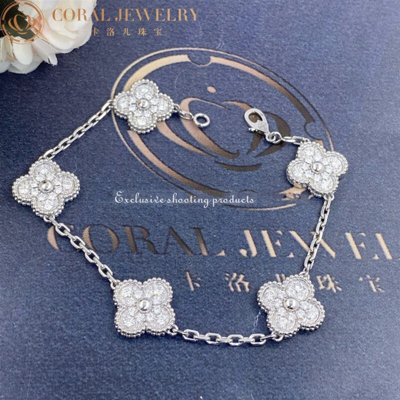 Van Cleef & Arpels VCARA41500 Vintage Alhambra bracelet 5 motifs White gold Diamond bracelet 2