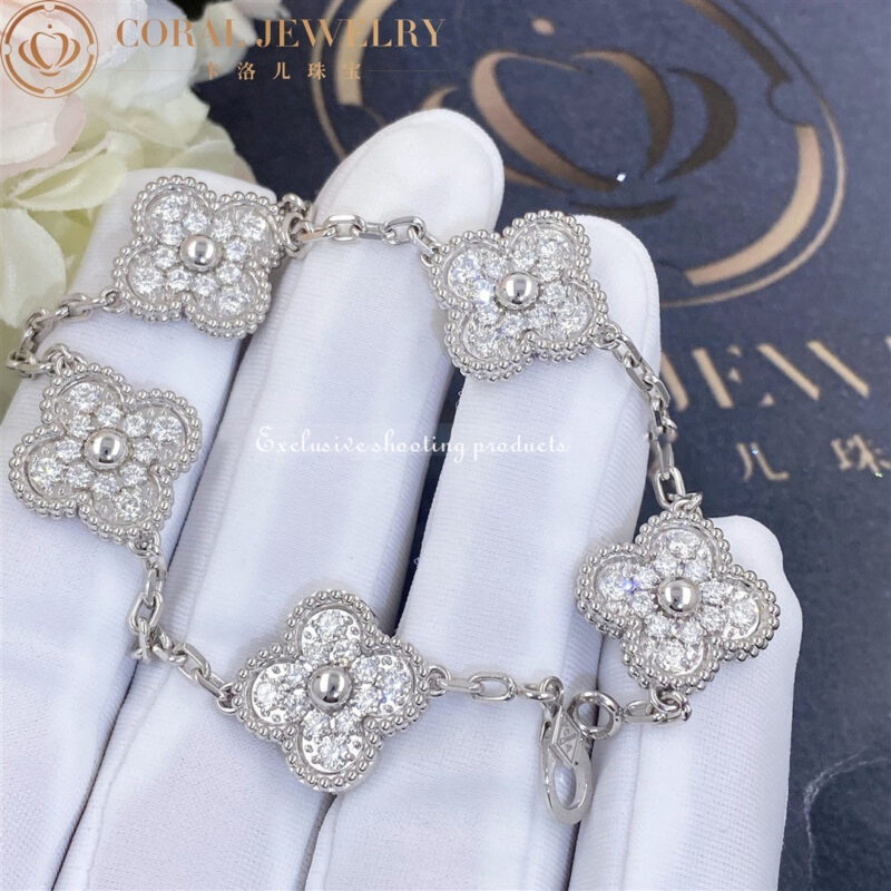 Van Cleef & Arpels VCARA41500 Vintage Alhambra bracelet 5 motifs White gold Diamond bracelet 6