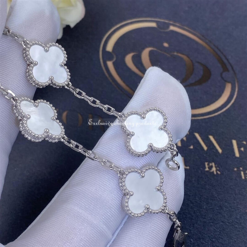 Van Cleef & Arpels VCARF48400 Vintage Alhambra bracelet 5 motifs White gold Mother-of-pearl bracelet 2