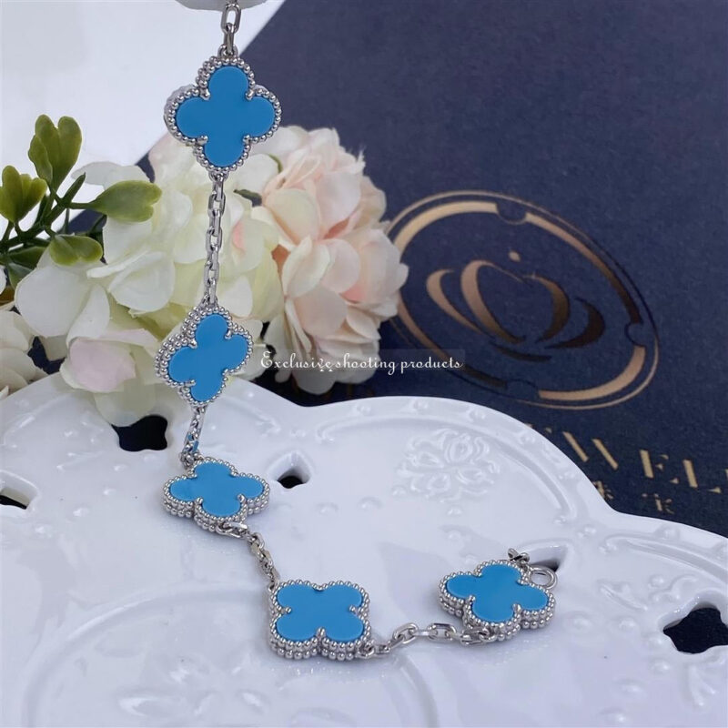 Van Cleef & Arpels VCARD34700 Vintage Alhambra bracelet 5 motifs White gold Turquoise bracelet 6