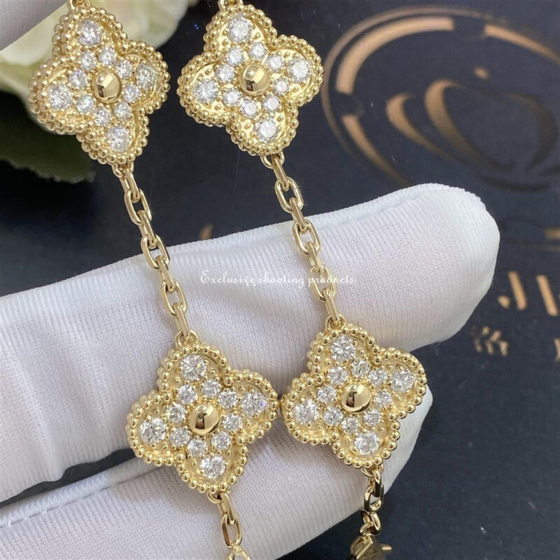 Van Cleef & Arpels Vintage Alhambra bracelet VCARA41400 5 motifs Yellow gold Diamond bracelet 8