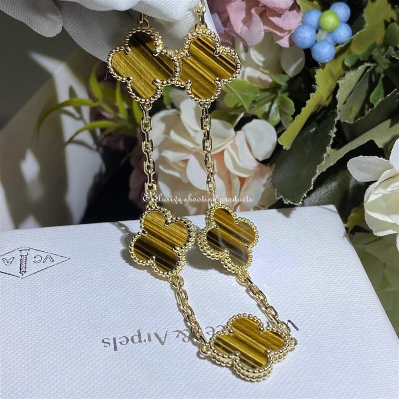 Van Cleef & Arpels VCARD35600 Vintage Alhambra bracelet 5 motifs Yellow gold Tiger Eye bracelet 2