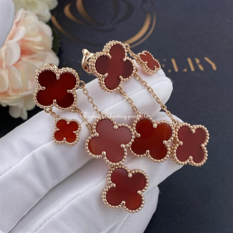 Van Cleef & Arpels Vintage Alhambra Earrings 4 Motifs Rose Gold Carnelian -DIY Jewelry Earrings 3