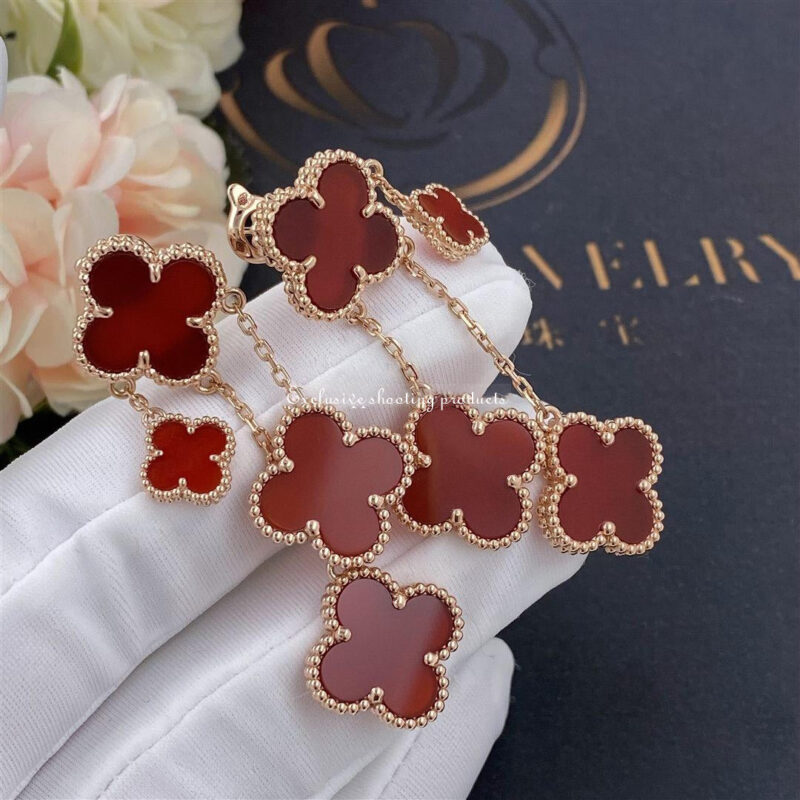 Van Cleef & Arpels Vintage Alhambra Earrings 4 Motifs Rose Gold Carnelian -DIY Jewelry Earrings 2