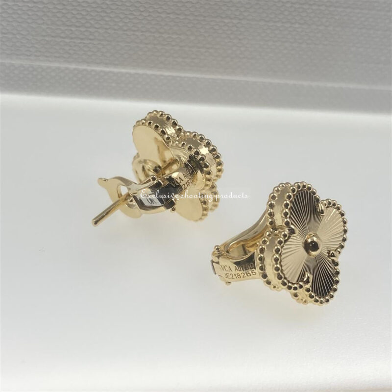 Van Cleef & Arpels VCARP3JL00 Vintage Alhambra earrings guilloché yellow gold 2