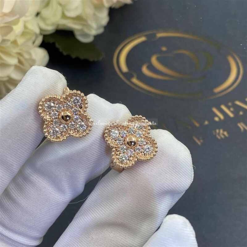 Van Cleef & Arpels VCARP2R500 Vintage Alhambra Earrings Rose Gold Diamond 9