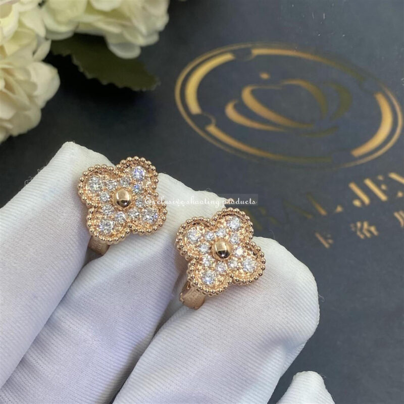 Van Cleef & Arpels VCARP2R500 Vintage Alhambra Earrings Rose Gold Diamond 8
