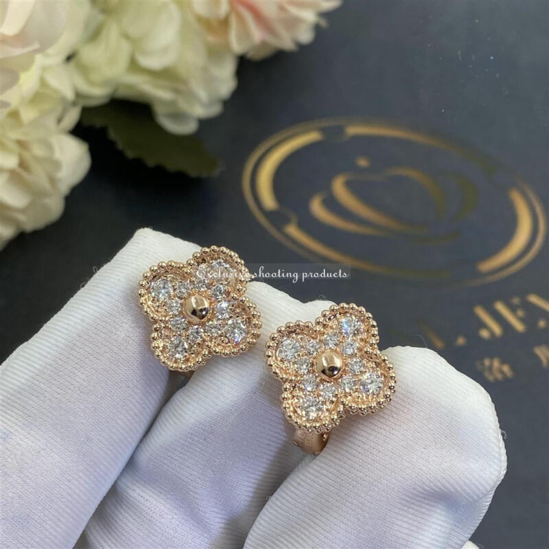 Van Cleef & Arpels VCARP2R500 Vintage Alhambra Earrings Rose Gold Diamond 7