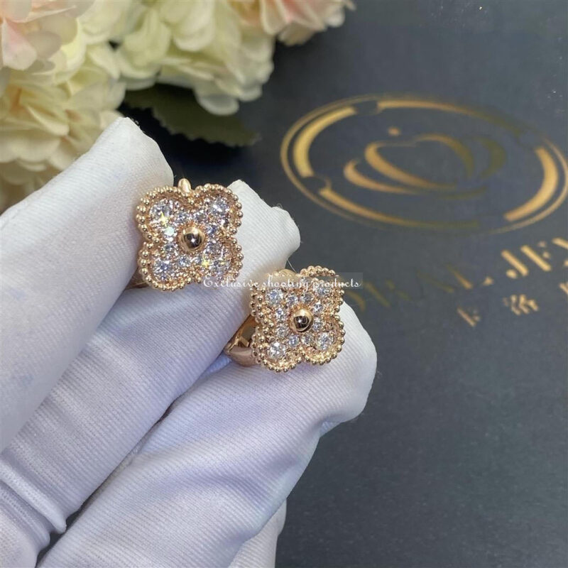 Van Cleef & Arpels VCARP2R500 Vintage Alhambra Earrings Rose Gold Diamond 6