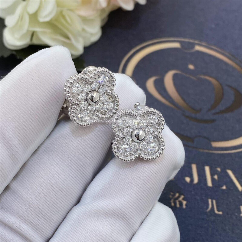 Van Cleef & Arpels VCARA44600 Vintage Alhambra Earrings White Gold Diamond 10