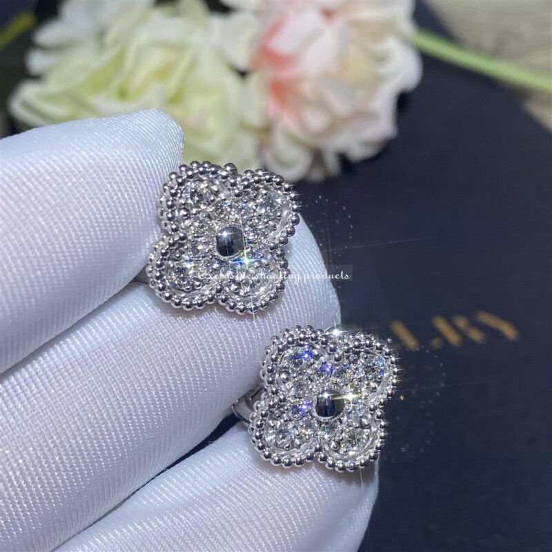 Van Cleef & Arpels VCARA44600 Vintage Alhambra Earrings White Gold Diamond 4