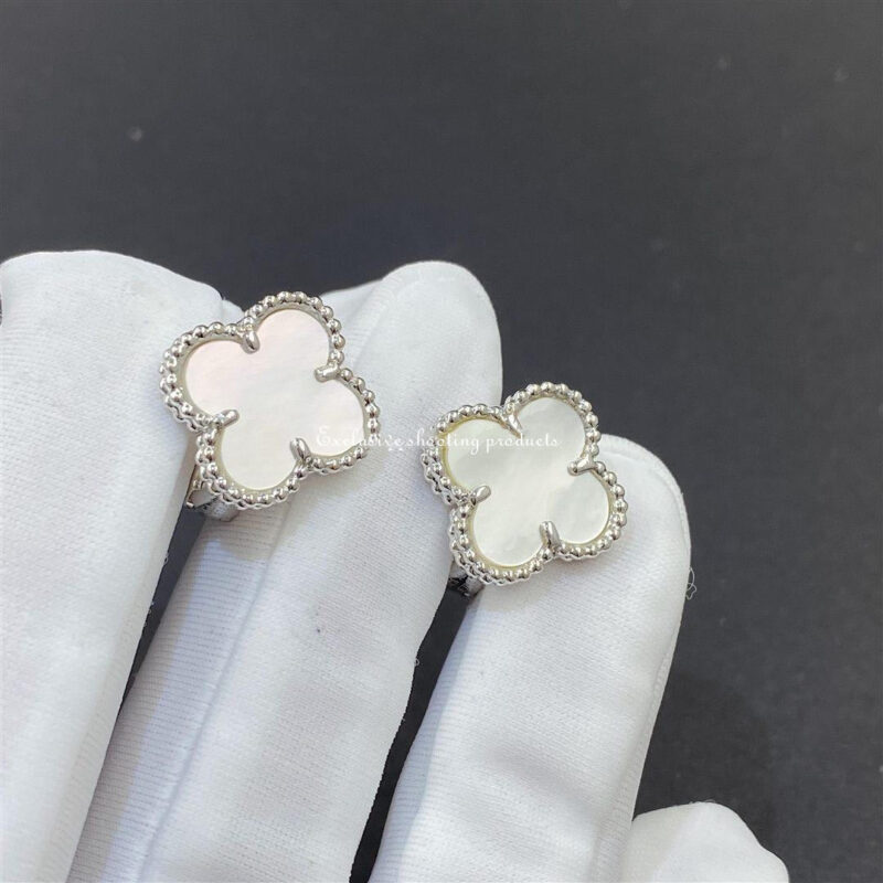 Van Cleef & Arpels VCARF48600 Vintage Alhambra earrings White gold Mother-of-pearl earrings 12