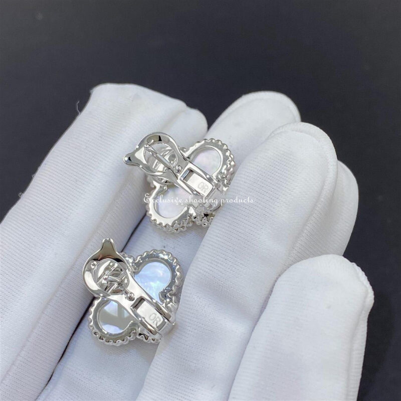 Van Cleef & Arpels VCARF48600 Vintage Alhambra earrings White gold Mother-of-pearl earrings 8