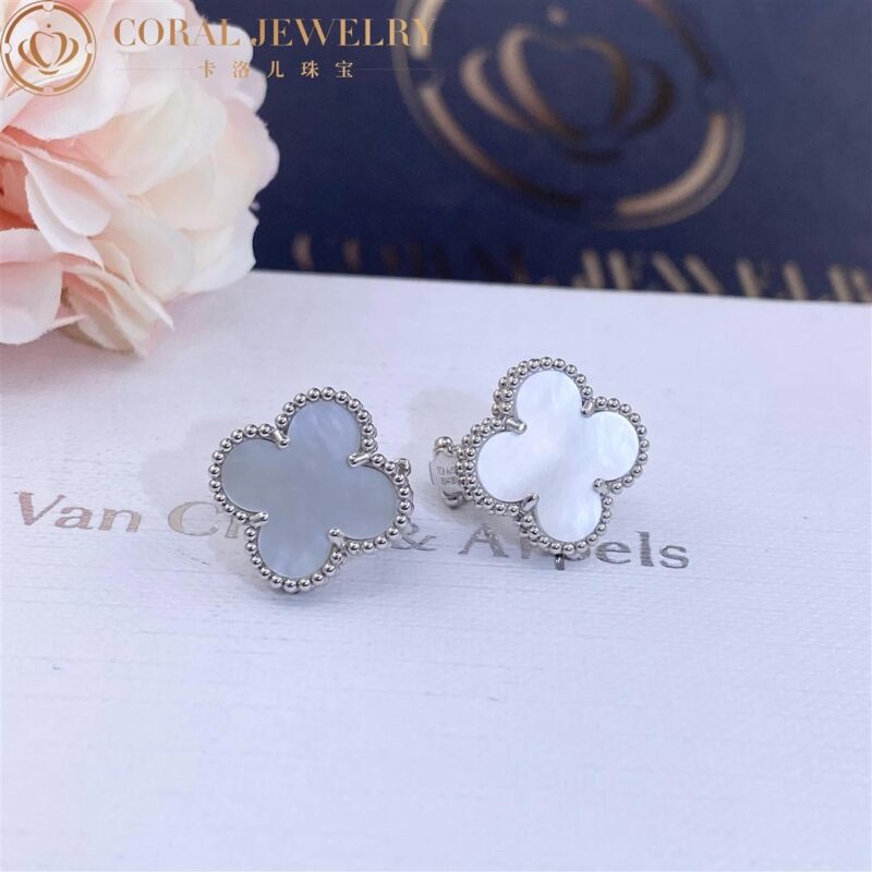 Van Cleef & Arpels VCARF48600 Vintage Alhambra earrings White gold Mother-of-pearl earrings 5