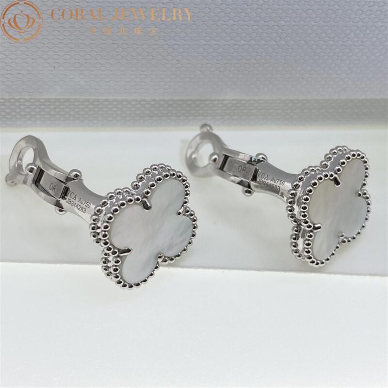 Van Cleef & Arpels VCARF48600 Vintage Alhambra earrings White gold Mother-of-pearl earrings 2