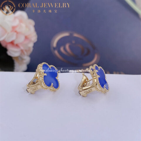 Van Cleef & Arpels Vintage Alhambra Earrings Yellow Gold Blue Agate Earrings VCARD40400 8
