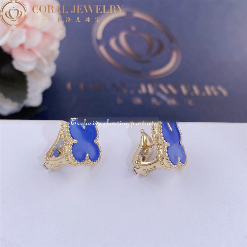 Van Cleef & Arpels Vintage Alhambra Earrings Yellow Gold Blue Agate Earrings VCARD40400 7