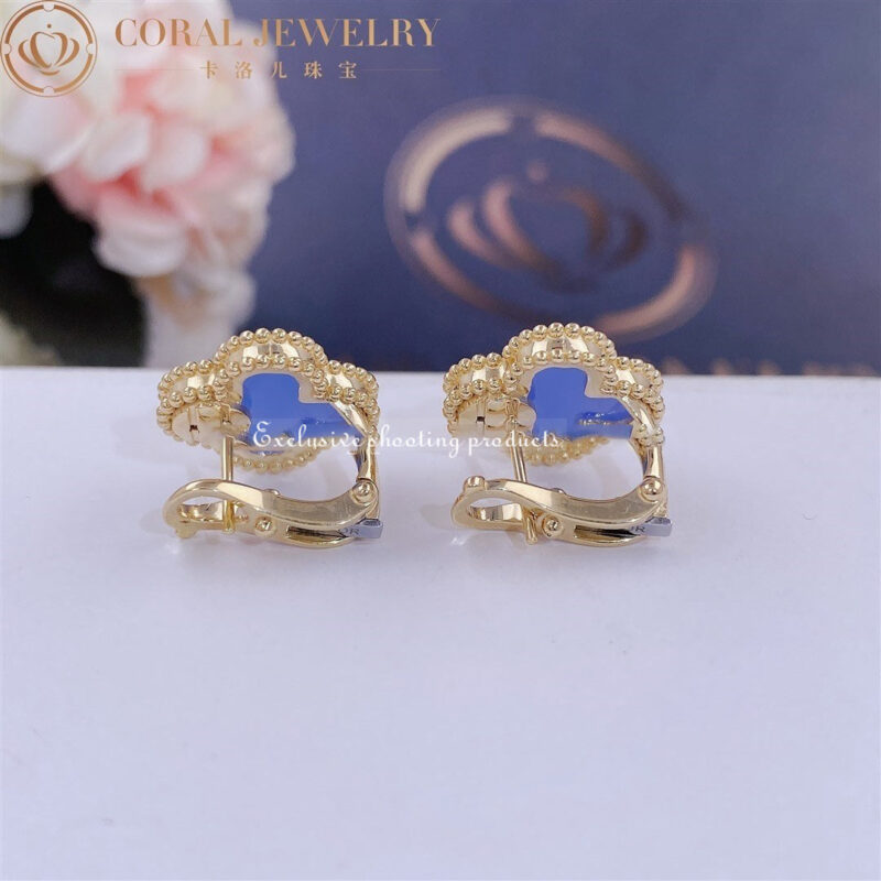 Van Cleef & Arpels Vintage Alhambra Earrings Yellow Gold Blue Agate Earrings VCARD40400 6