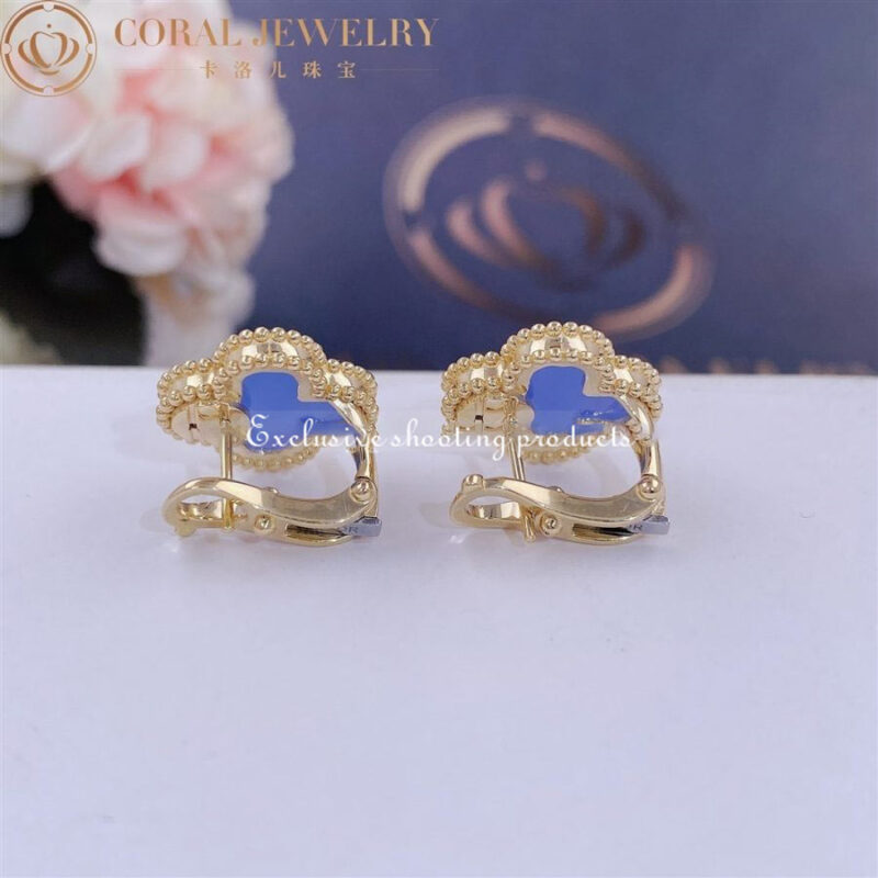 Van Cleef & Arpels Vintage Alhambra Earrings Yellow Gold Blue Agate Earrings VCARD40400 5