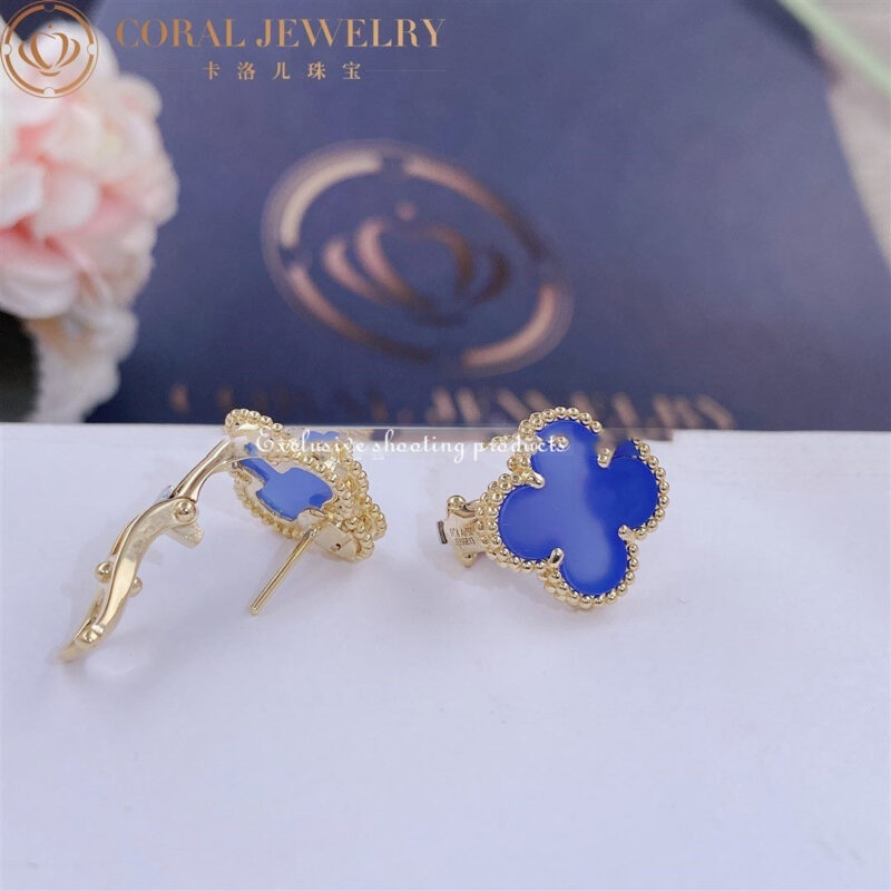 Van Cleef & Arpels Vintage Alhambra Earrings Yellow Gold Blue Agate Earrings VCARD40400 4