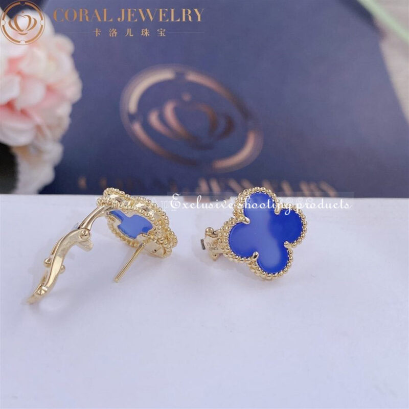 Van Cleef & Arpels Vintage Alhambra Earrings Yellow Gold Blue Agate Earrings VCARD40400 3